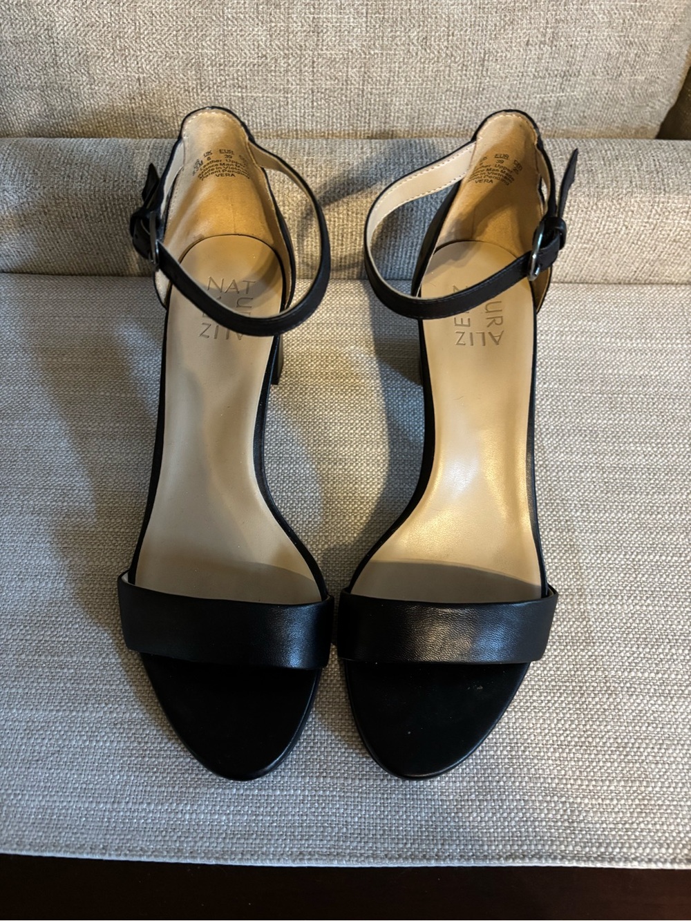 Naturalizer Black Ankle-Strap Leather Heeled Sandals